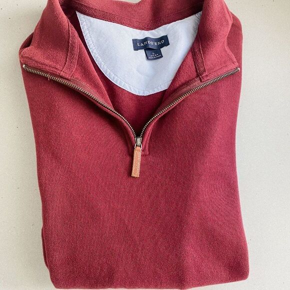 100% Cotton Lands' End Burgundy Bedford Rib Quarter Zip Sweatshirt, Large - Picture 6 of 6
